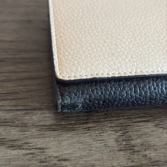 [Kate Spade] Snap-Button Medium Sized 2-Tone Beige/Black Leather Designer Wallet - Picture 9 of 12